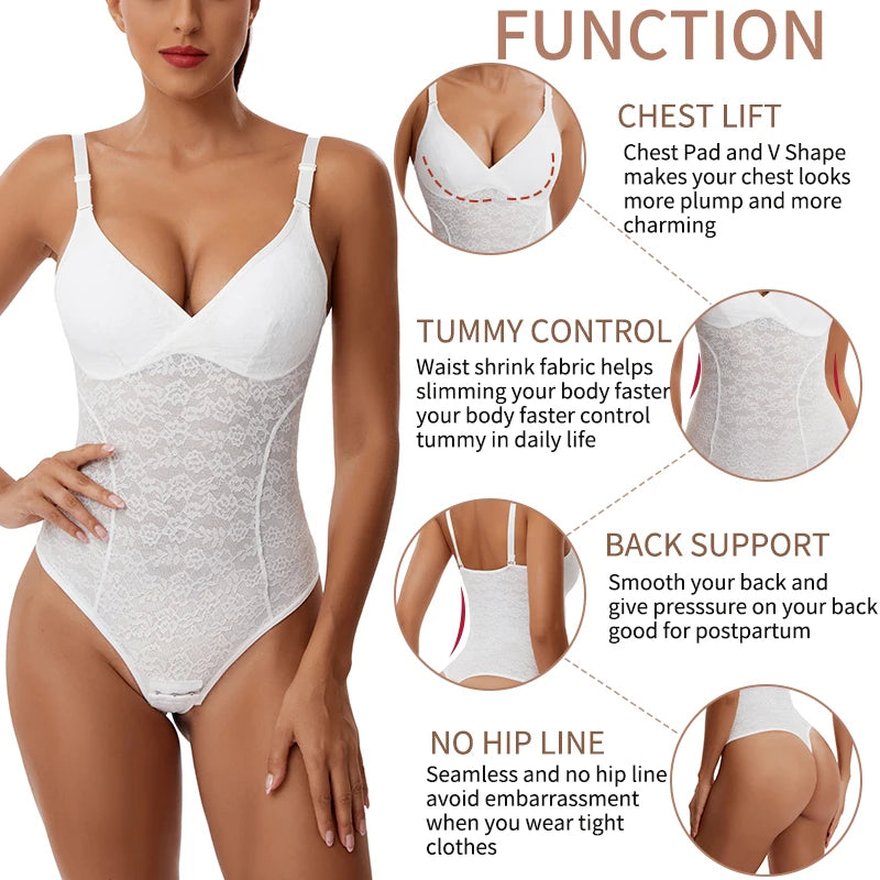 3 in 1 Perizoma in pizzo Body Donna Shapewear Nuovo Shaper completo del corpo Vita sottile Controllo della pancia Biancheria intima Pancia piatta Liscia Faja