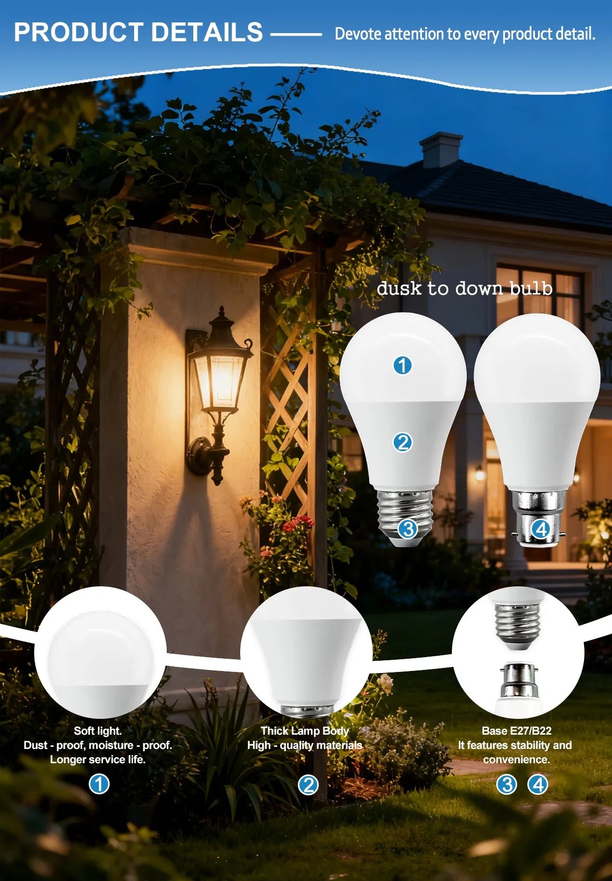Confezione da 2 Lampadine LED Intelligenti con Sensore E27 B22, Luce Bianca dal Tramonto all'Alba, AC100-240V 1000LM 10W per Portico, Corridoio, Esterni, Garage