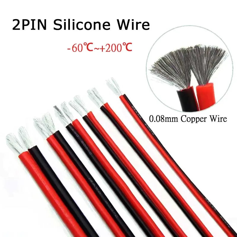 Cavo in silicone a 2 pin 10 12 14 16 18 20 22 24 26 AWG Cavo elettrico in rame super morbido 5m 10m 20m per motore inverter batteria auto