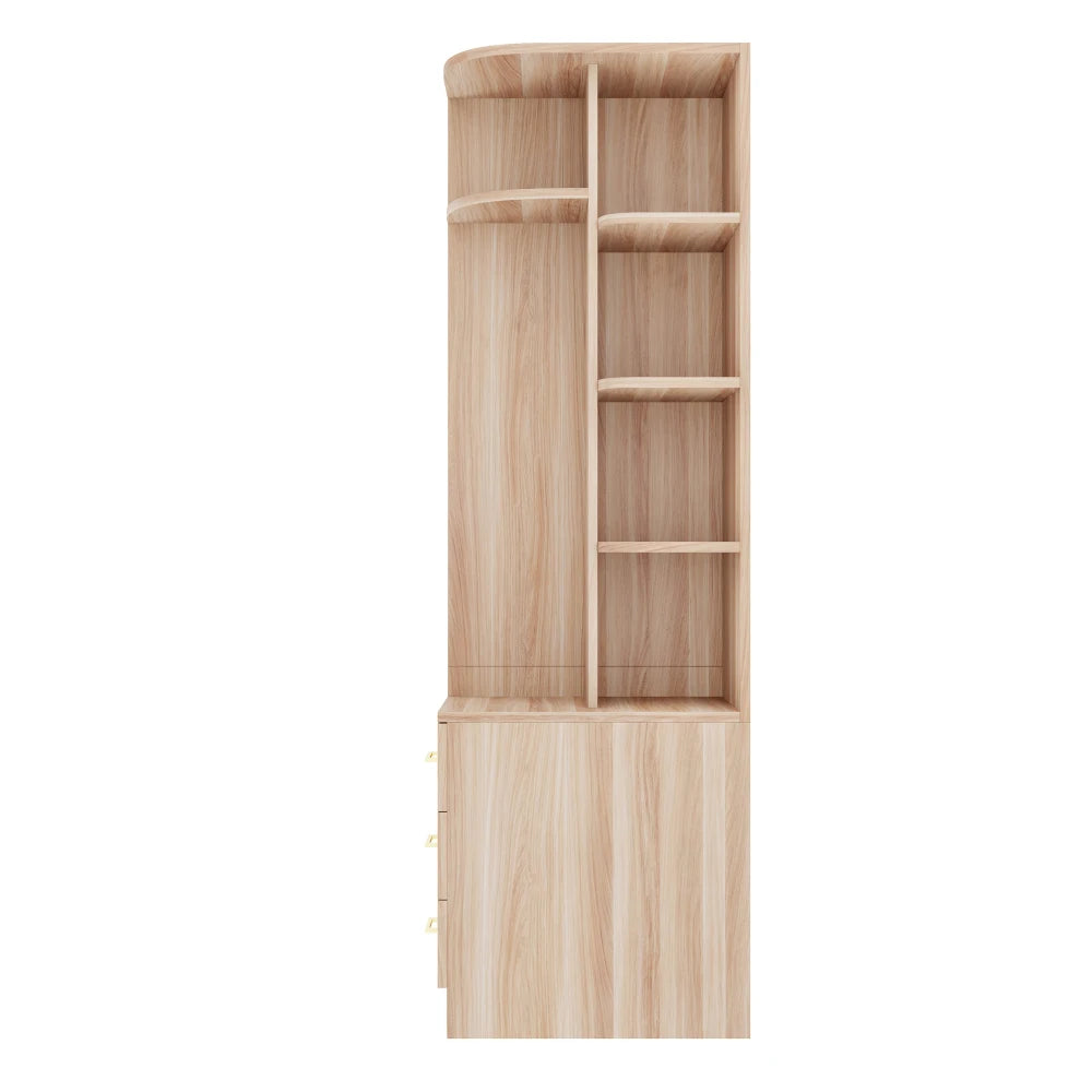 Armadio Moderno Multifunzionale Autoportante, 70 × 55 × 175 Cm, Mobile per la Conservazione dei Vestiti con Finitura in Legno di Alta Qualità, Scomparti di Stoccaggio a Più Livelli Integrati e Ampio Appendiabiti, Pratico