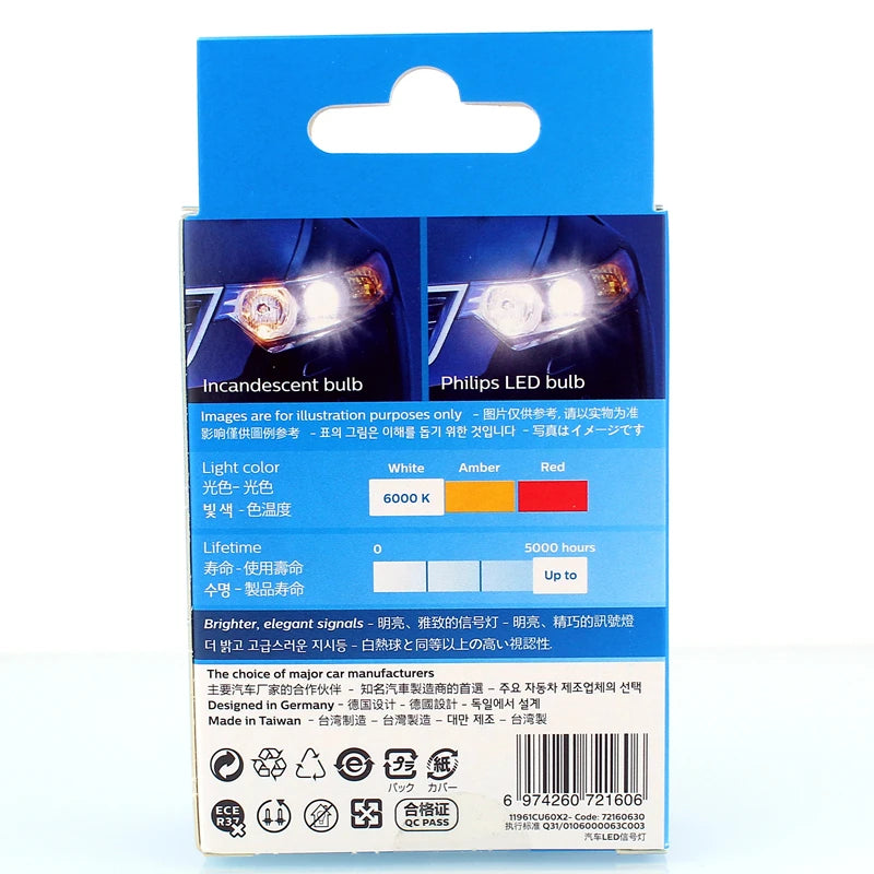 Philips LED T10 W5W Ultinon Pro6000 4000K 6000K Bianco Luminoso Interni Auto Lampade Indicatori di direzione No Flash Sfarfallio Senza Errori