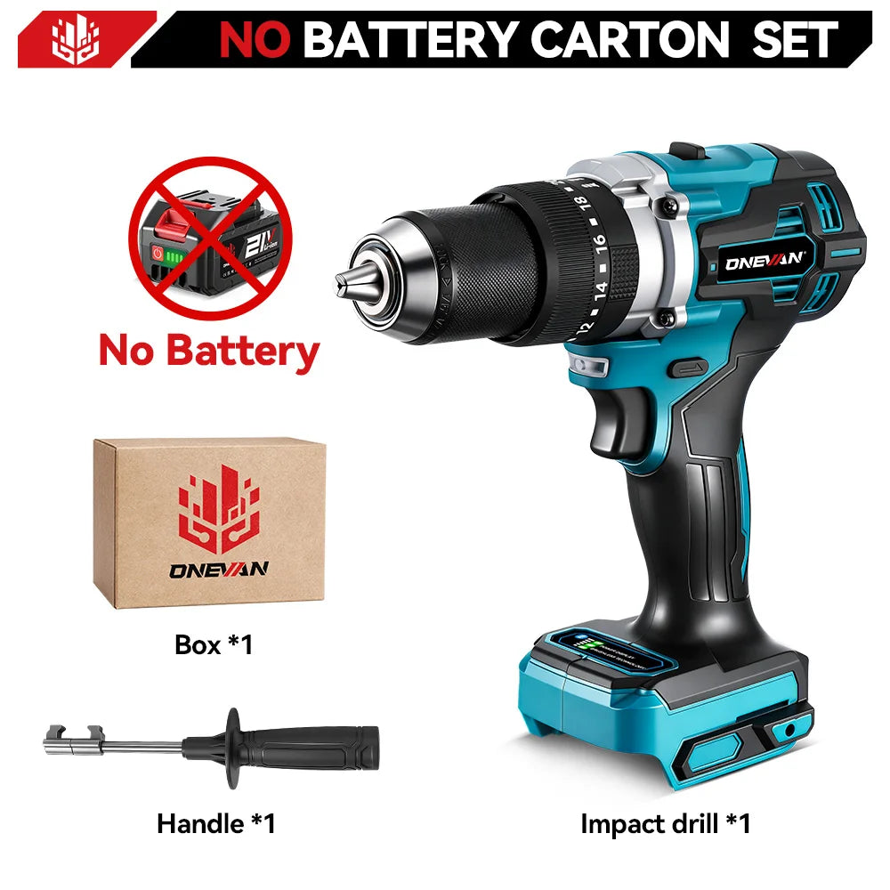 Trapano elettrico brushless ONEVAN 1500W, avvitatore a batteria, martello perforatore per lavorazione del legno, utensile elettrico compatibile con batteria Makita 18V.