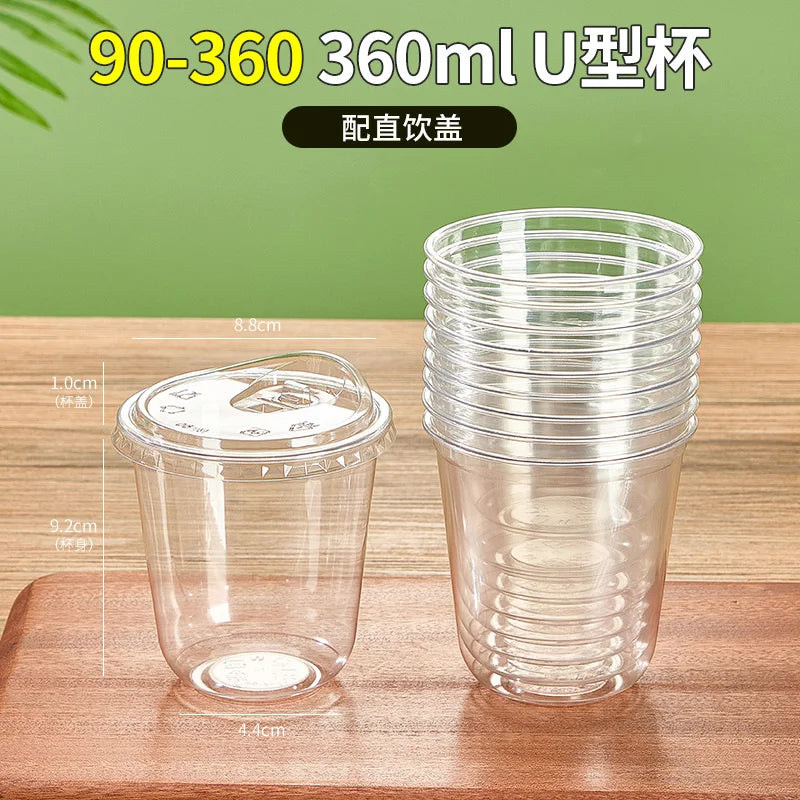 Tazza di plastica monouso per bevande fredde a forma di U, calibro 90, materiale PET, tazze da caffรจ trasparenti con coperchio, bicchiere da tรจ al latte sigillato