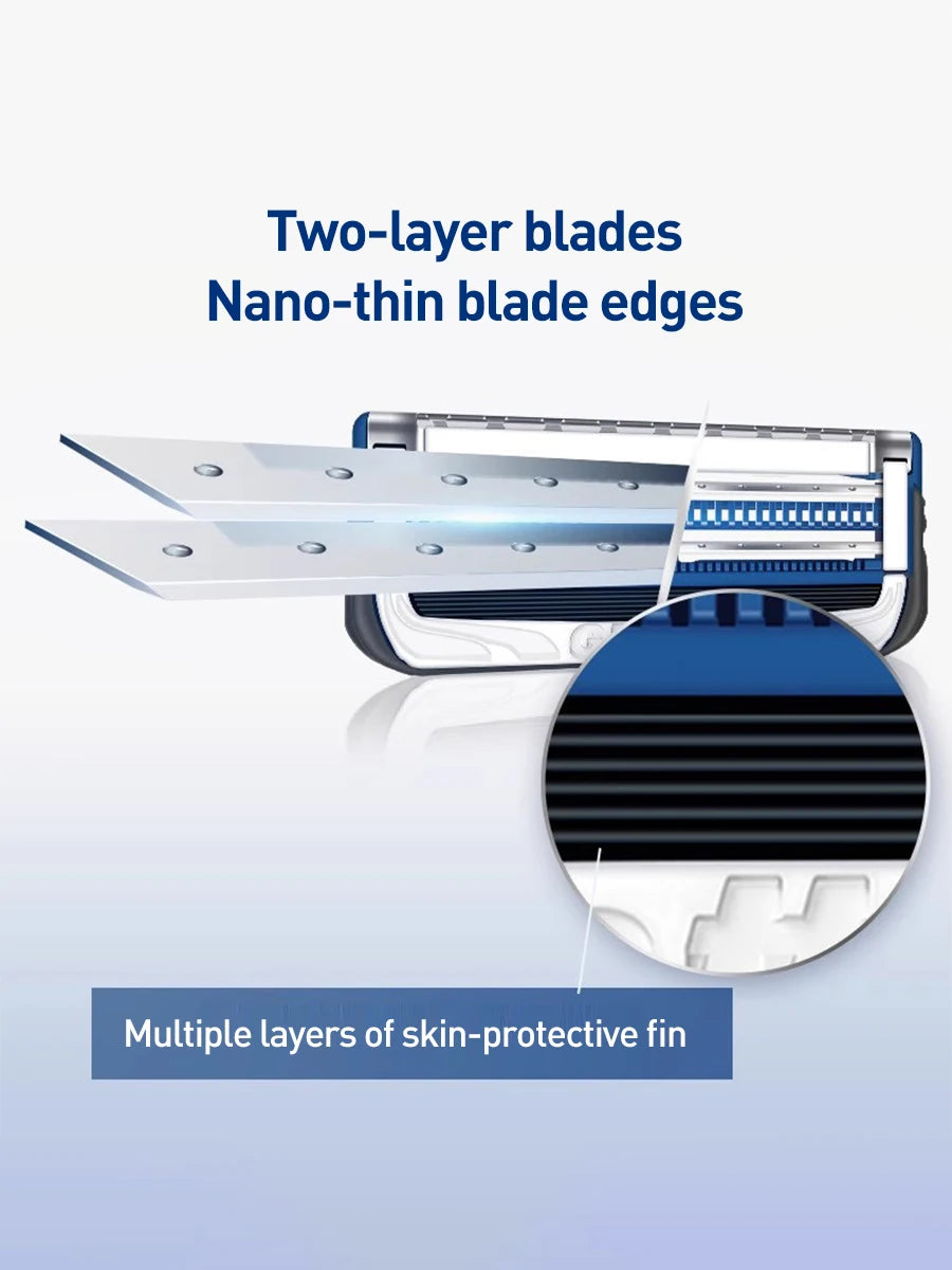 Rasoio manuale Gillette SkinGuard con 2 lame sottili Nano, pettine Skin Guard e strisce lubrificanti per pelli sensibili e acneiche, ideale per principianti.
