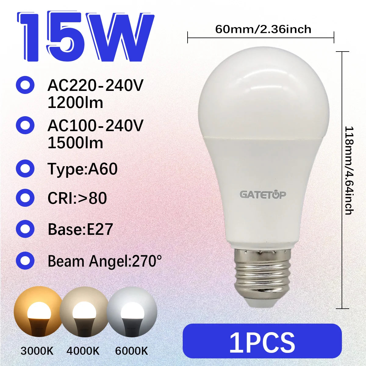 Confezione da 1-10 Lampadine LED 15W 120V 220V 3000K 4000K 6000K Luce Diurna CRI80 Senza Sfarfallio per Illuminazione Domestica Camera da Letto