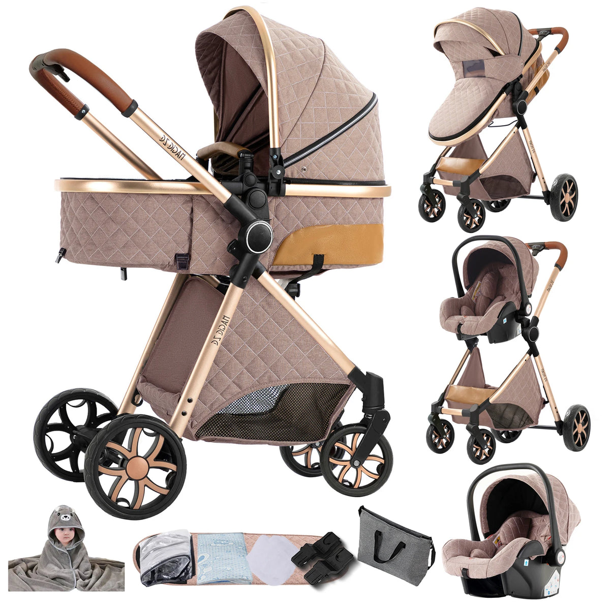 Passeggino Magic ZC 3 in 1, Sistema da Viaggio Compatto e Pieghevole con Navicella, Seggiolino Auto per Neonati e Seduta Reversibile, Carrozzina High Landscape, Ruote Ammortizzate, Manubrio Regolabile, Chiusura con Una Mano,