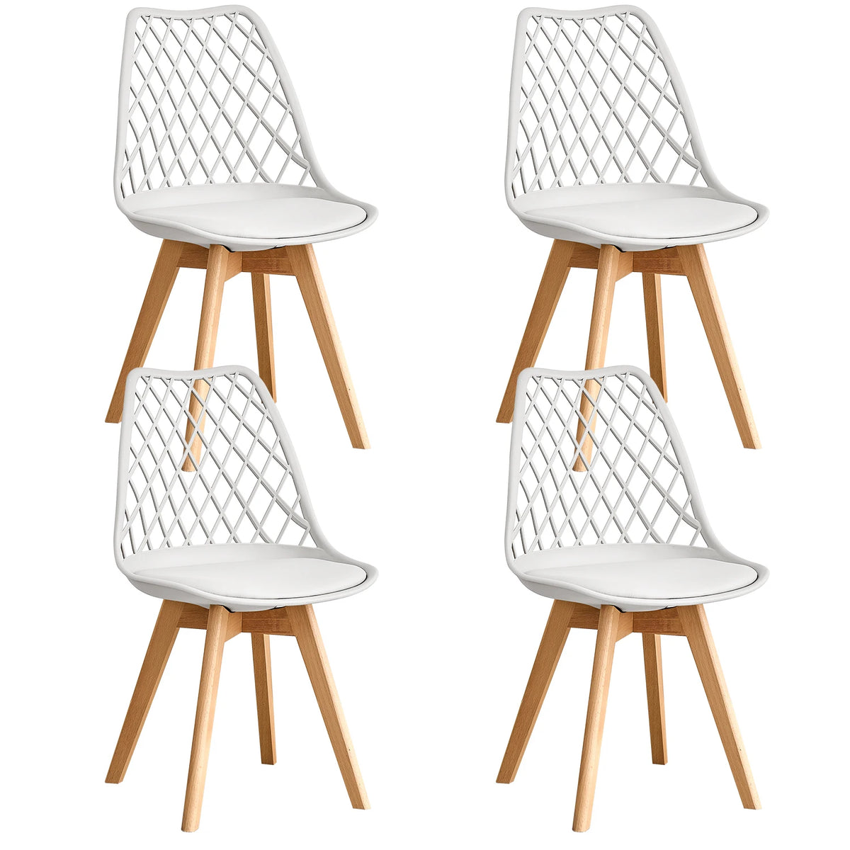 Set di 4/6 sedie da pranzo moderne con schienale in rete con gambe in legno massello e cuscini imbottiti, per sala da pranzo/camera da letto, sedia da caffè