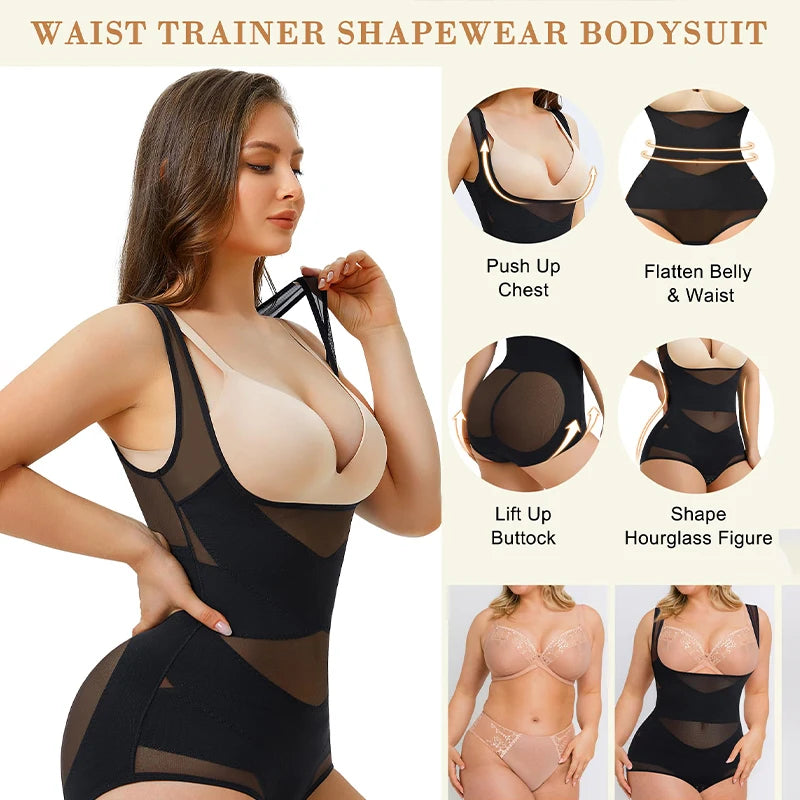 Mesh Shapewear Body per le donne Tummy Control vita Trainer Butt Lifter mutandine dimagrante Body Shaper Open Bust Underwear 2024