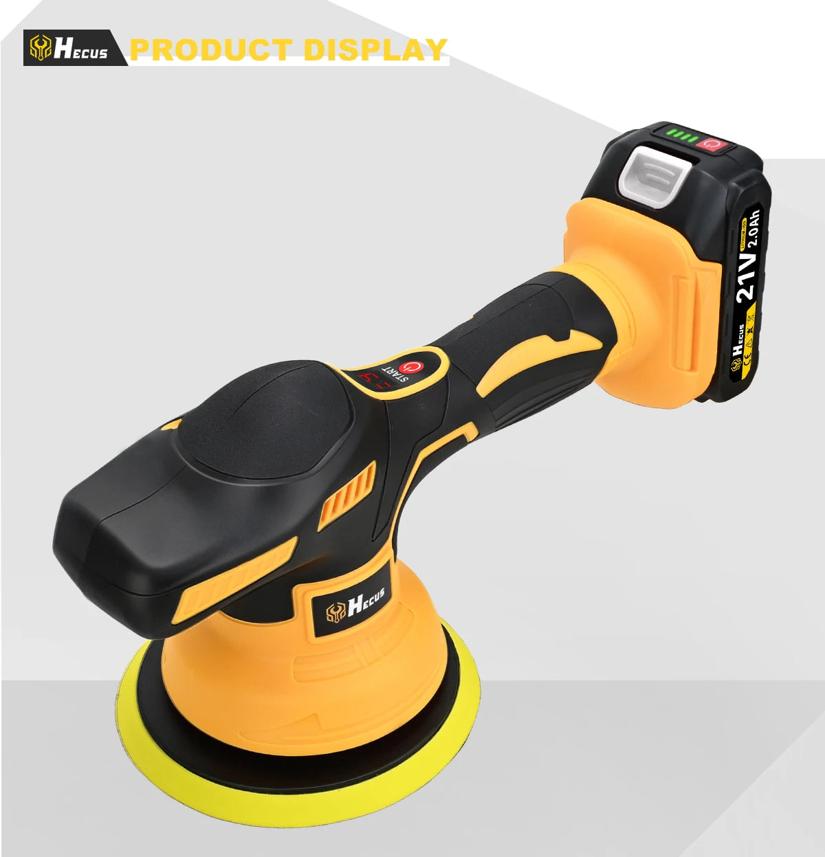 Lucidatrice Elettrica per Auto Hecus 9 Velocità, Senza Fili, con Display Digitale, Utensile Rotante per Lucidatura e Ceratura, Compatibile con Batteria Makita 18V