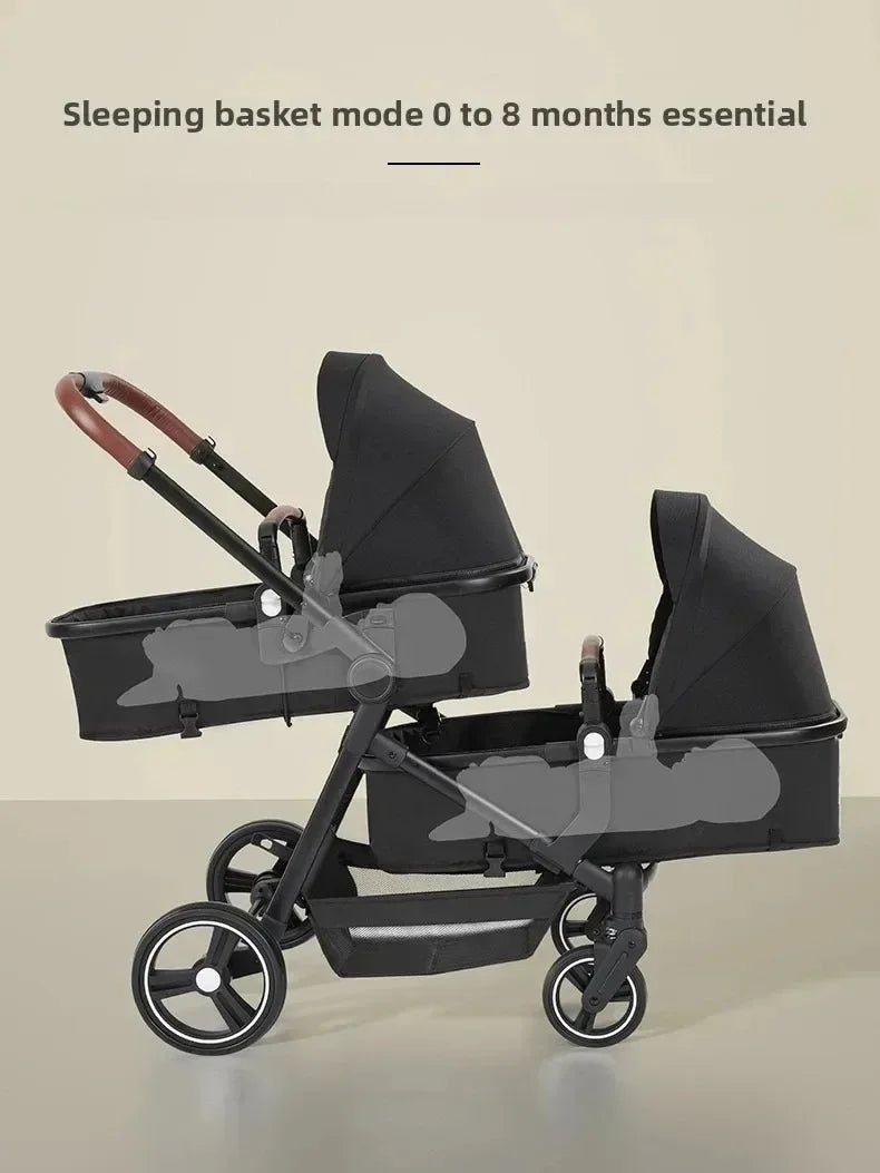 Passeggino Doppio per Bambini da Esterno, Multifunzionale 3-in-1, con Due Seggiolini Auto per Bambini