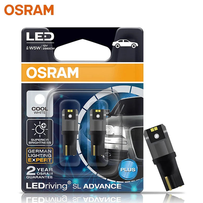 OSRAM LED T10 6000K W5W 194 LEDriving SL Advance 6000K Bianco Lampadine da lettura per auto Lampade per porte Luce interna 12V 1.5W 2980CW, Coppia