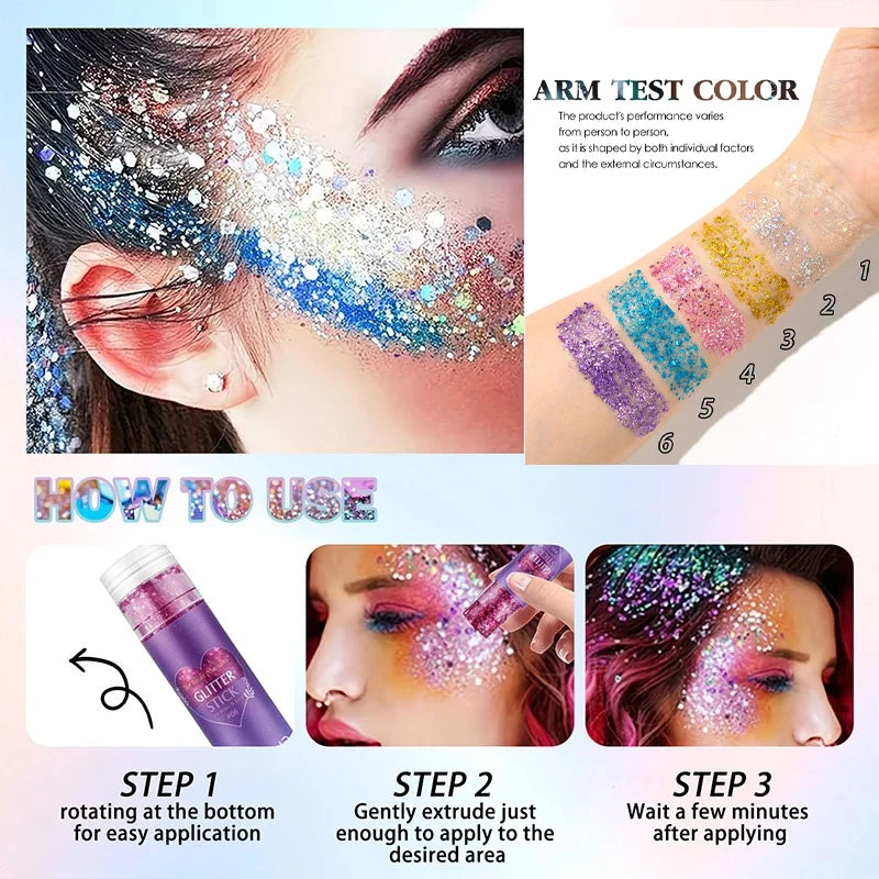 Stick Gel Glitterato con Paillettes Scintillanti, Ombretto Perlato Dorato ad Alta Lucentezza, Glitter per Viso e Corpo, Trucco per Feste Natalizie