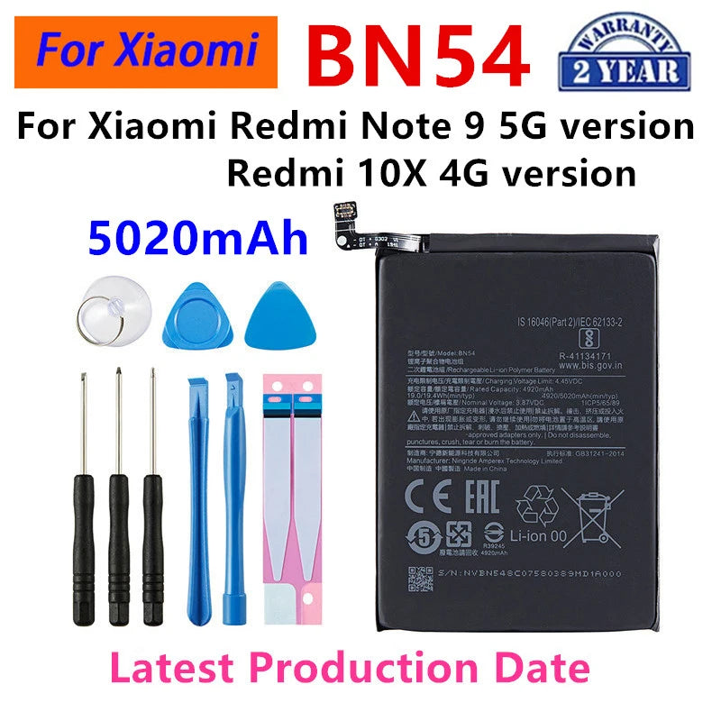 Batteria originale BN54 5020mAh al 100% per Xiaomi Redmi Note 9 5G versione Redmi 10X 4G versione batterie di ricambio per telefono