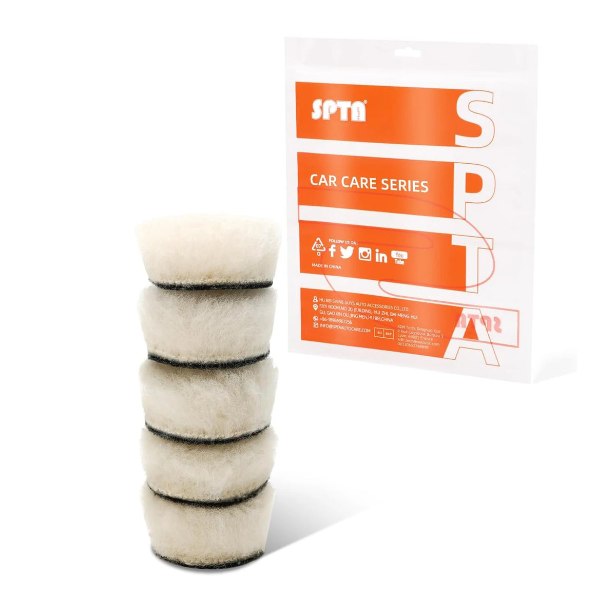 Set di tamponi in lana mini a taglio pesante con pelo lungo bianco SPTA 17mm 27mm 33mm 50mm per lucidatrice auto e detailing