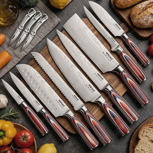 Set di 12/20 coltelli da chef in acciaio inox per pane, frutta e disossamento, leggeri e facili da usare, ideali come regalo per le festività per uomini.
