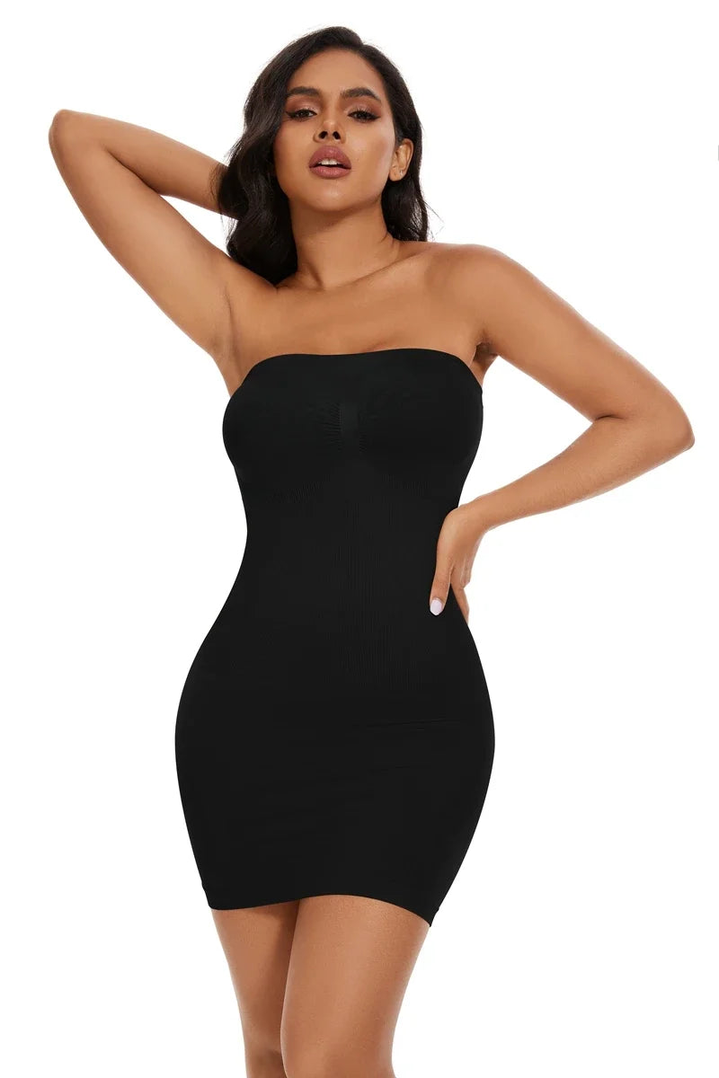 Abito modellante sexy da donna con spalle scoperte, aderente, senza spalline, intimo, compressione liscia, modellante per il corpo, vita dimagrante