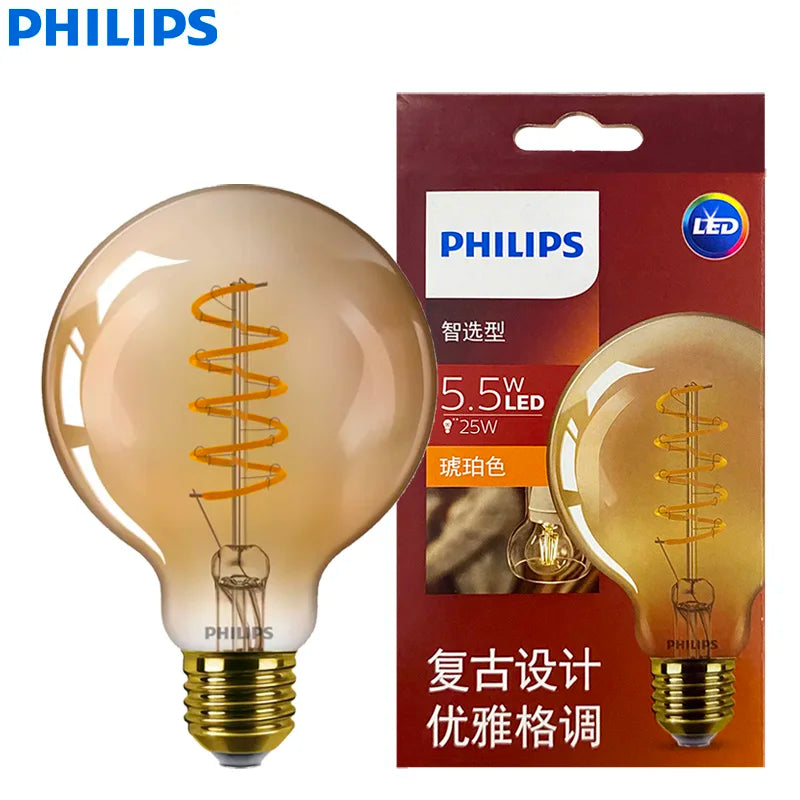 Philips LED G93 Lampadina decorativa a sfera grande a filamento classico 5,5 W = 25 W) E27 220-240 V Lampada 2000 K Luce calda dimmerabile LED oro ambra