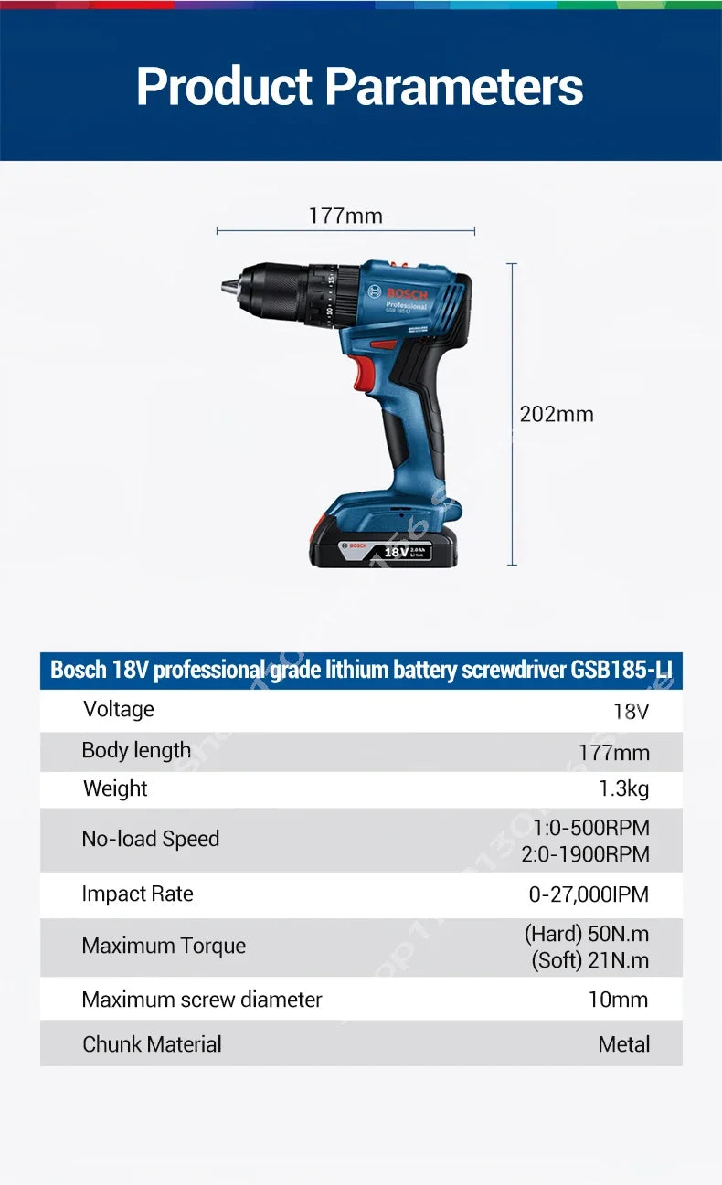BOSCH GSB 185-LI Trapano avvitatore a percussione senza fili Brushless 18V, Avvitatore elettrico multifunzione, Utensili elettrici GSB185-LI