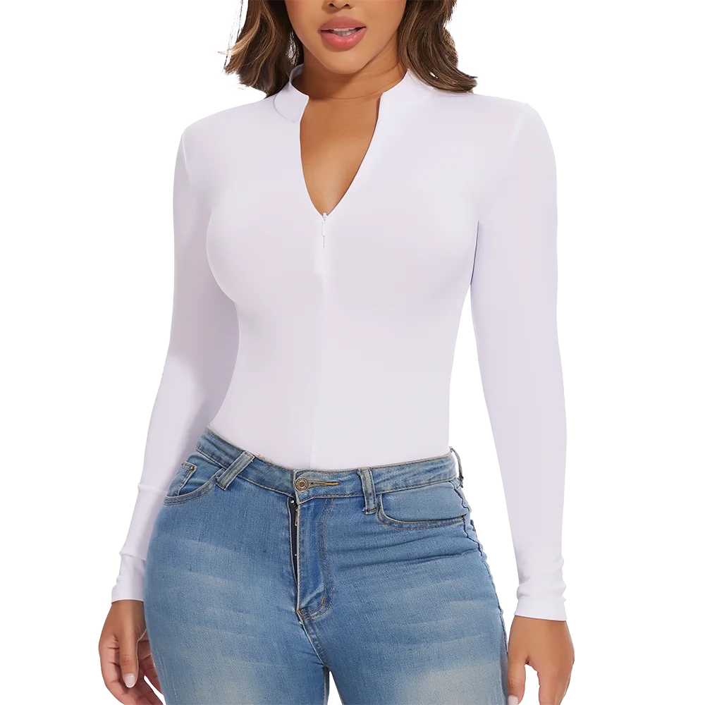 Body con colletto alla coreana con cerniera Donna Manica lunga Spazzolato Abiti invernali con fondo Sexy Streetwear Body Shaper Body pancia piatta