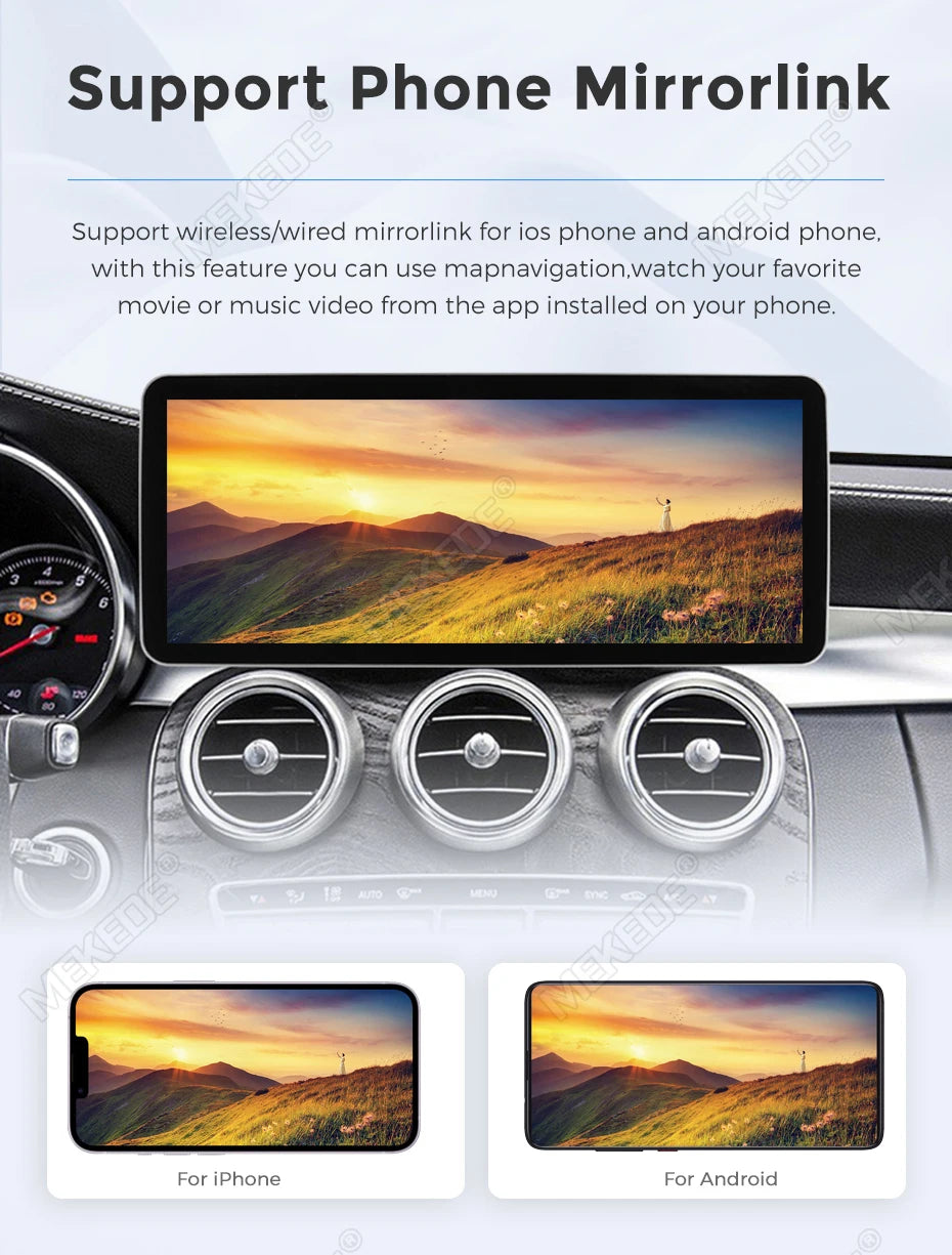 Mekede, schermo da 12,3 pollici, risoluzione 2K, sistema di navigazione GPS con CarPlay e Android Auto, autoradio multimediale con sistema operativo Linux per Mercedes Benz C W205, GLC X253, Classe V W447, lettore video 4K.