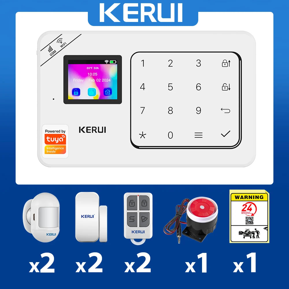 Kit Sistema di Allarme Domestico WIFI GSM KERUI Compatibile con Tuya, Allarme Antifurto Supporta Alexa Google, Sicurezza Wireless per Casa 433MHz