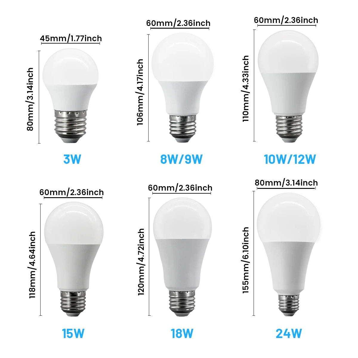 Confezione da 6/8/10 Lampadine LED E27 AC 220V 230V, 90LM/W CRI90 3W-24W, Illuminazione Bianca Calda/Fredda 3000K/4000K/6000K per Uso Domestico