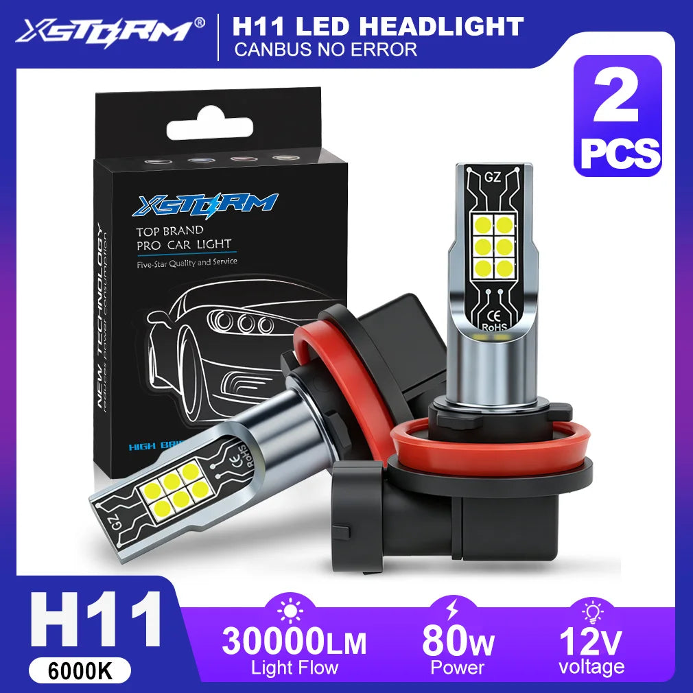 Fari Fendinebbia LED XSTORM H11 Canbus H4 H7 9005 9006, Luci LED per Auto 80W 30000LM HB3 HB4, Lampadine LED 6000k Luce Bianca
