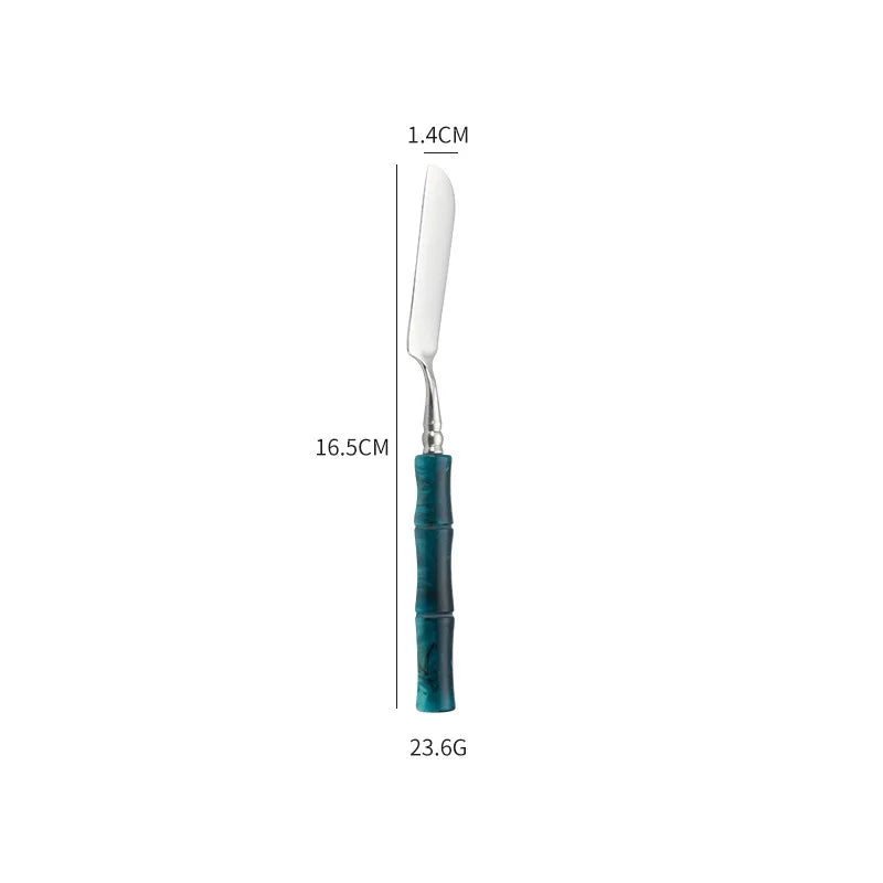 Nuovi posate in resina stile bambù 18/10 in acciaio inossidabile 304 posate classiche set di stoviglie argento blu verde crema trasporto di goccia