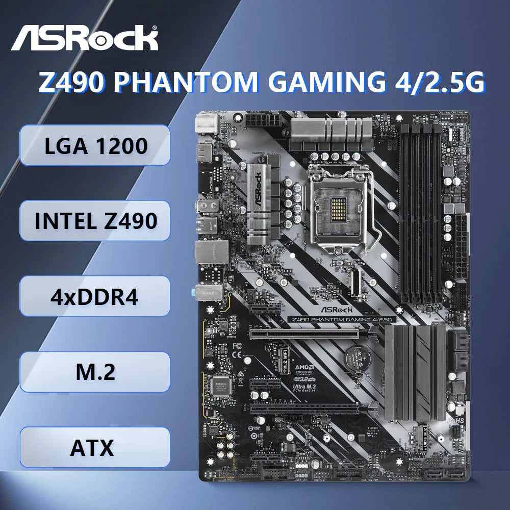 Scheda madre ASRock Z490 PHANTOM GAMING 4/2.5G, chipset Intel Z490, socket LGA 1200, supporto DDR4 fino a 128 GB, SSD M.2 NVMe, compatibile con CPU 10900F, 10105, 10300, G6400.