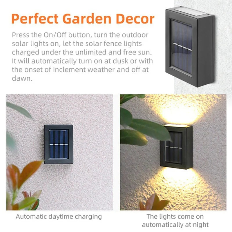 Faretti solari su e giù per esterni, lampada da parete stradale Lampada solare ad energia solare Lampada solare impermeabile decorativa da giardino