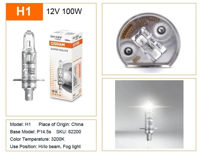 OSRAM CLASSIC H1 H4 H3 H7 Super Rally 12V 100W 80W faro alogeno per auto High Watt lampade autentiche 3200K più luminose (10 pezzi)