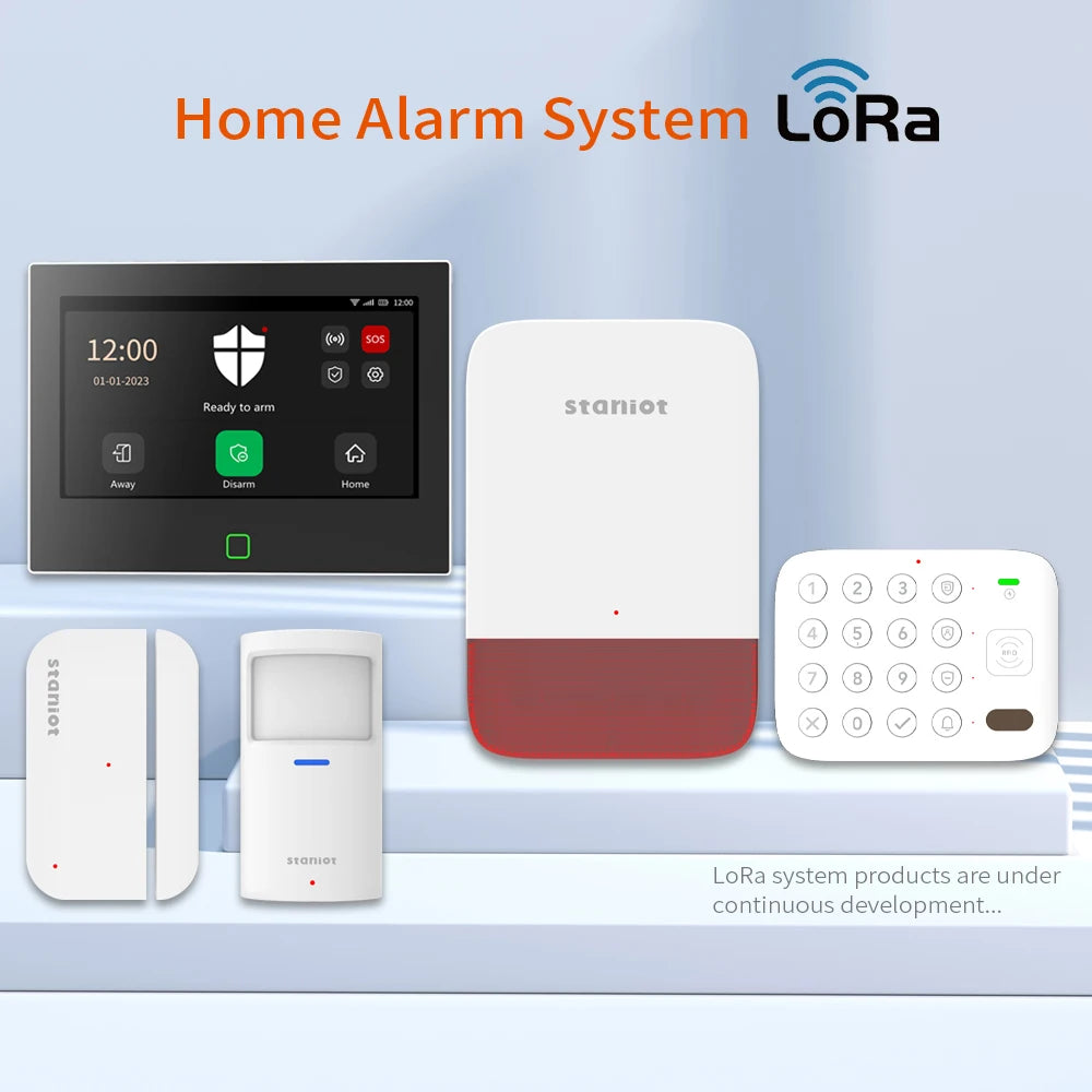 Staniot Kit di protezione Lora da 7 pollici WiFi 4G Tuya Sistema di allarme domestico intelligente con batteria da 5000 mAh Distanza 500 M Funziona con Alexa