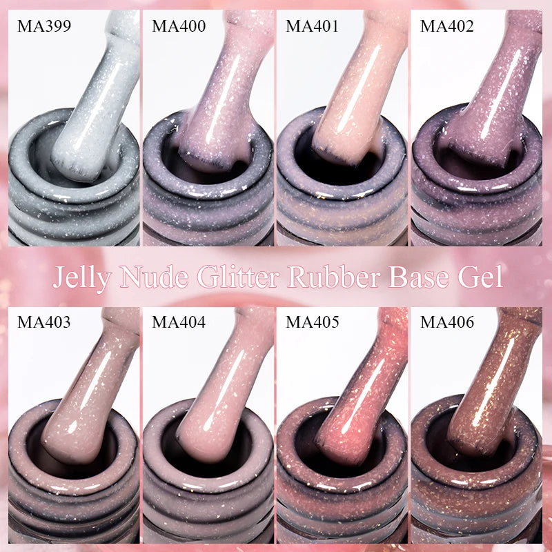 MEET ACROSS 7ml Gelatina Nuda Shimmer Base in gomma Gel Glitter Rosa Viola UV/LED Nail Art Vernis Gel Smalto per manicure Unghie FAI DA TE