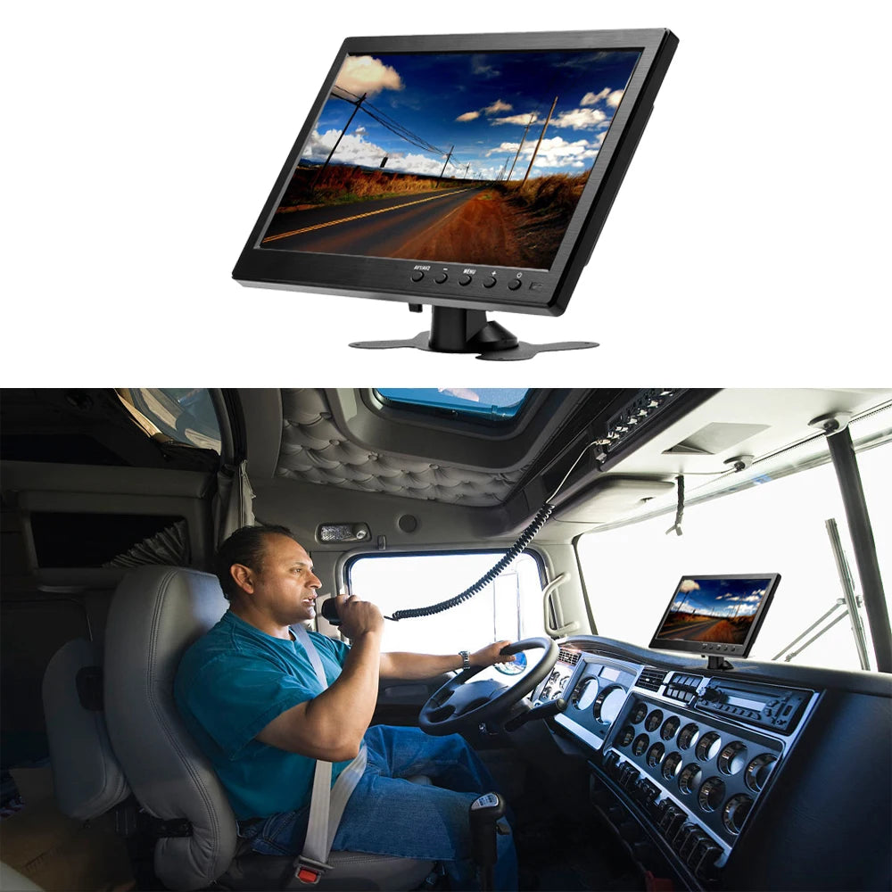 Monitor di Sicurezza Podofo 10.1'' con Display TFT LCD HD, Schermo Digitale con Ingresso Video HDMI/VGA/AV/USB/SD, Lettore PC/TV/DVD, Monitor per Auto