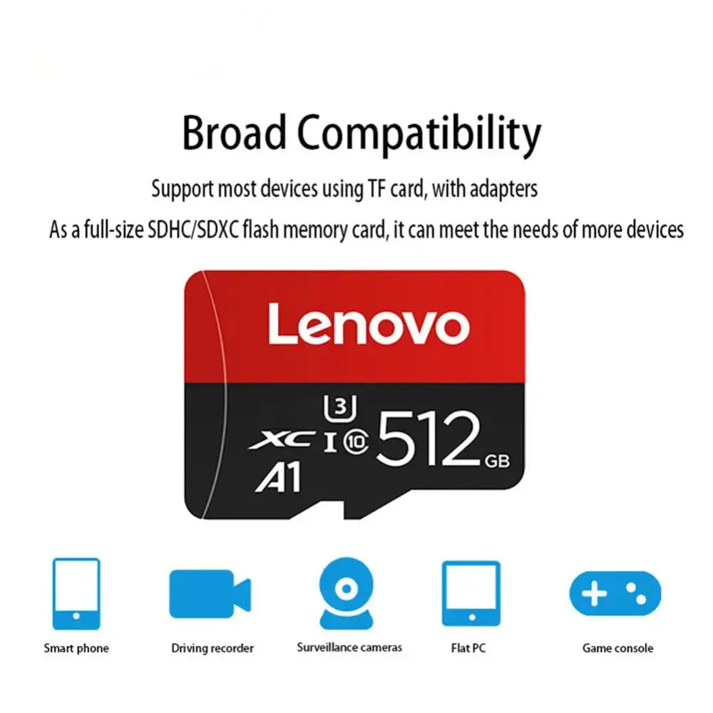 Scheda TF Lenovo ad Alta Velocità 512GB per Videosorveglianza, Micro SD 128GB 1TB, Scheda di Memoria ad Alta Durabilità Classe 10 U3 per Telecamera CCTV e Dashcam