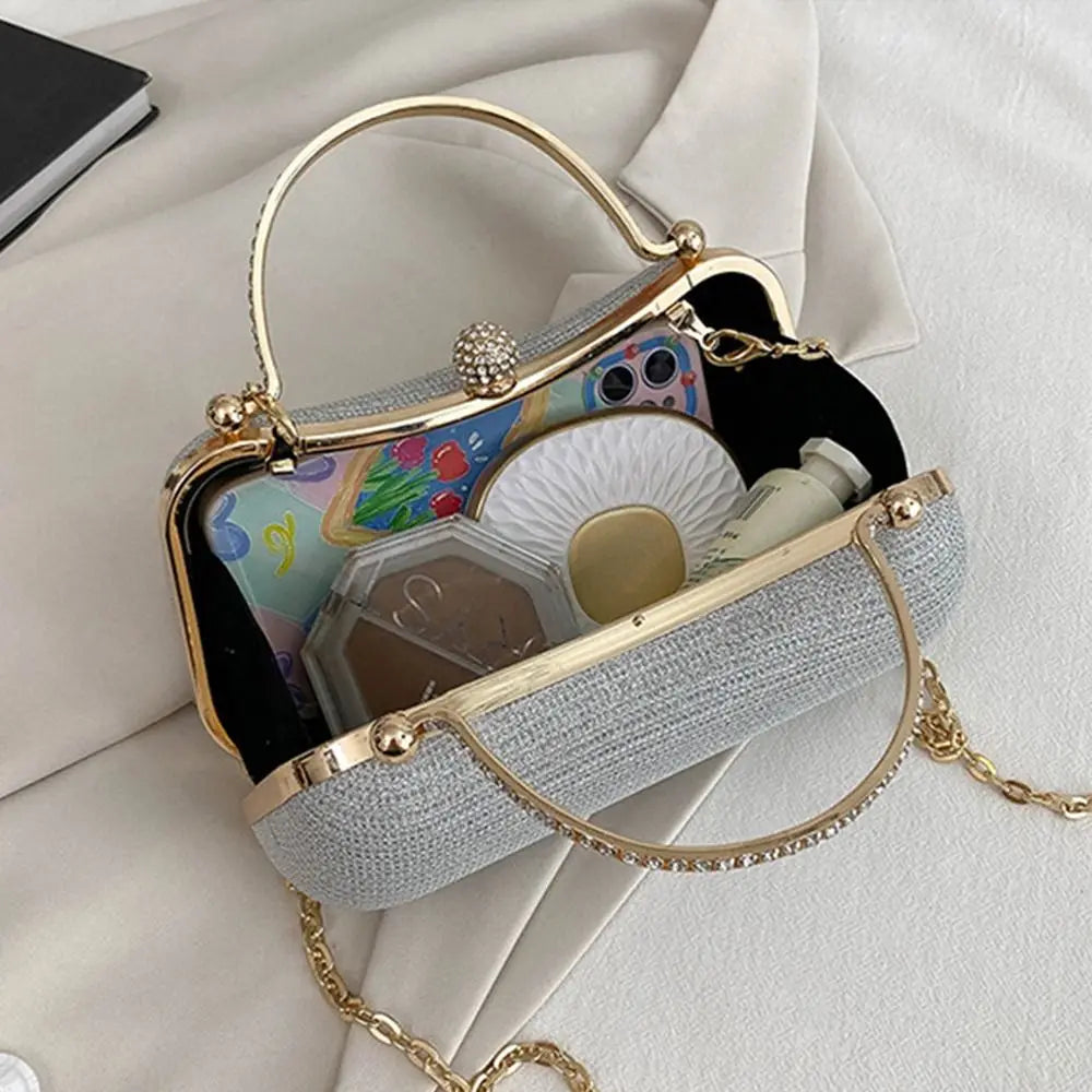 Borsa da sera da donna con perline da sposa Borsa da pranzo Borse a tracolla a catena Elegante pochette con strass Borsa da sera a forma di uovo