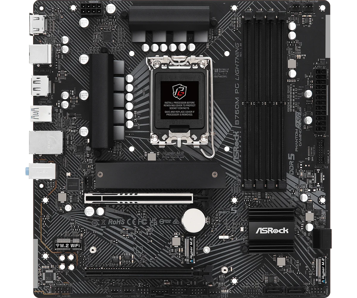 Scheda Madre ASROCK B760M PG LIGHTNING Intel B760 LGA1700 DDR5 256GB Supporto CPU 14900 14490 13700 13400 12900