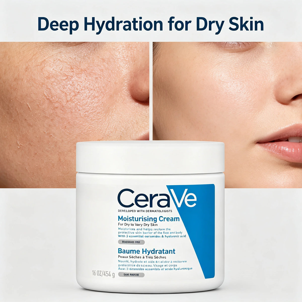 CeraVe, crema nutriente per la pelle, 454 g, formulata da dermatologi, idratante a lunga durata per pelli molto secche.