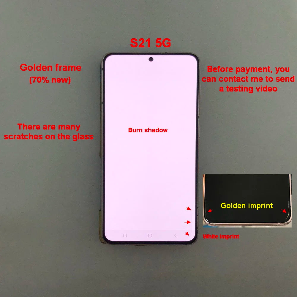 Display LCD Super AMOLED per Samsung S21 5G G990F G991F G991U G991B/DS, Schermo Touch Digitizer 6.2'' con Difetti, Ricambio Schermo