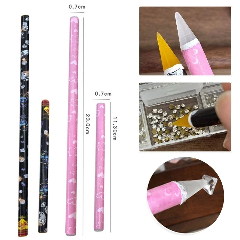 Matita per Nail Art, Strumento per la Raccolta di Strass, Utensile di Presa Senza Contatto, Matita Autoadesiva per Cristalli e Cera per Decorazioni Fai-da-Te per Manicure