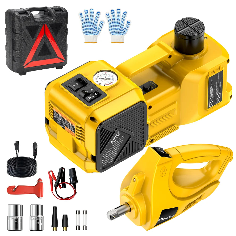 Martinetto Elettrico per Auto Taskstar 5T, Sollevatore Idraulico Elettrico con Gonfiatore Integrato 12V, Cambio Gomme con Luce LED per Berlina SUV Camion
