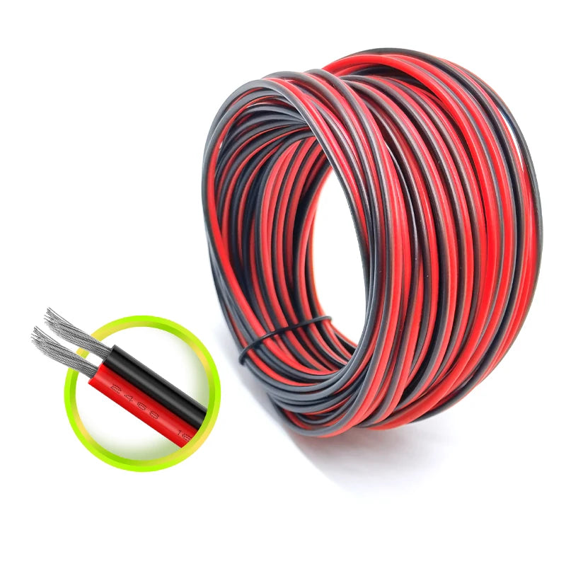 Cavo di Prolunga Elettrica 10/20M in Rame Stagnato per Strisce LED RGB WS2812 WS2811, Disponibile 16-30AWG, Isolamento in PVC Rosso e Nero