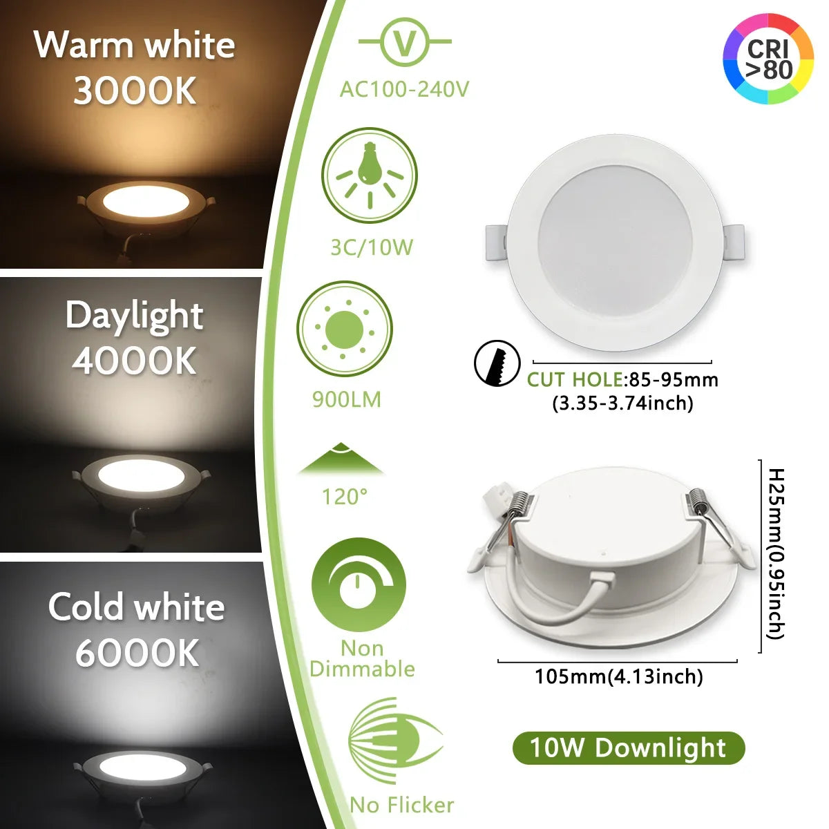 Faretto da incasso a LED da 2 pezzi AC120V 220V Faretto da incasso a soffitto rotondo 6000K Camera da letto interna per illuminazione domestica Lampada spot a LED