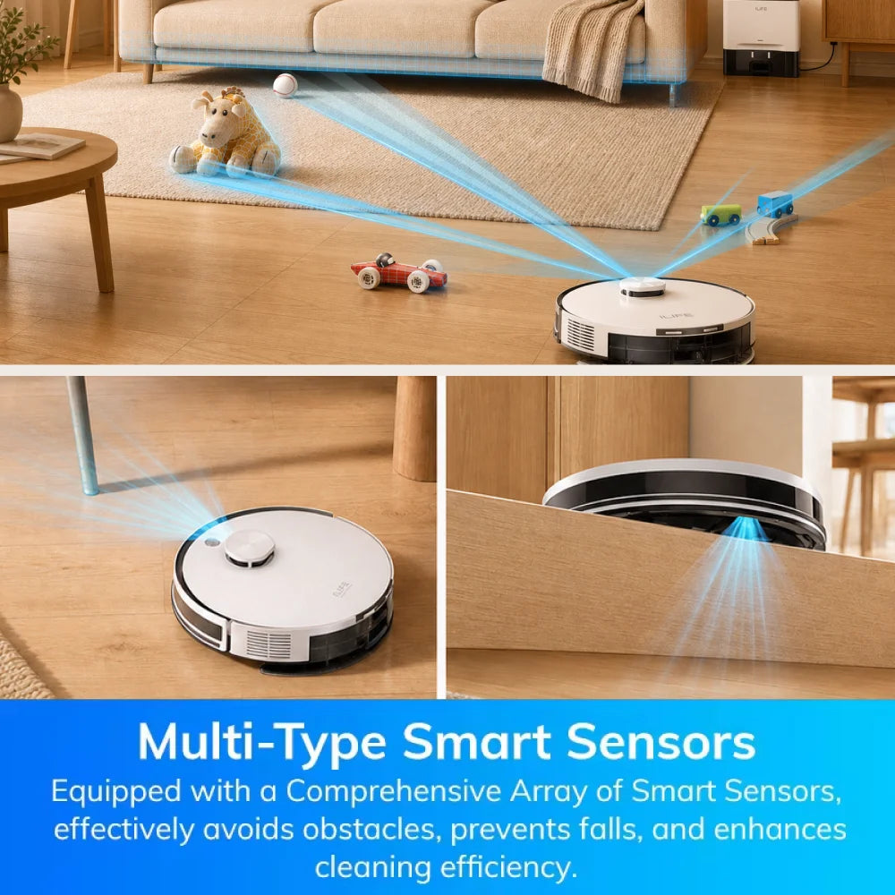 Robot Aspirapolvere ILIFE A30 Pro con Stazione di Svuotamento Automatico, Forte Aspirazione 5000Pa, Navigazione LDS, 180 Minuti di Autonomia, Funzione 2-in-1 Lavaggio e Spazzamento, Controllo APP, Pulizia di Pavimenti e Tappe