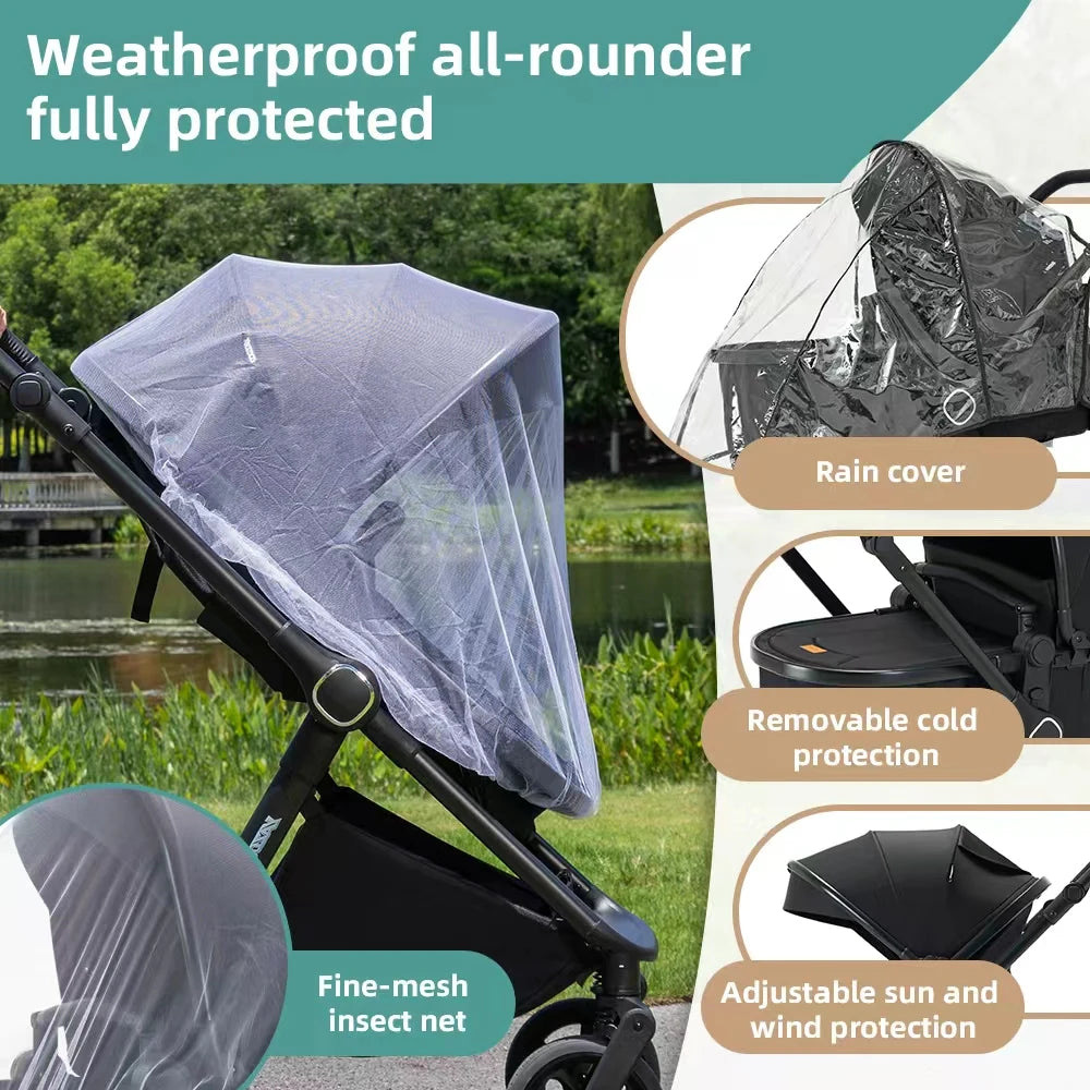 Passeggino per Neonati 3-in-1 di Lusso, Carrozzina da Viaggio Portatile con Telaio in Alluminio, Passeggino Pieghevole con Vista Panoramica