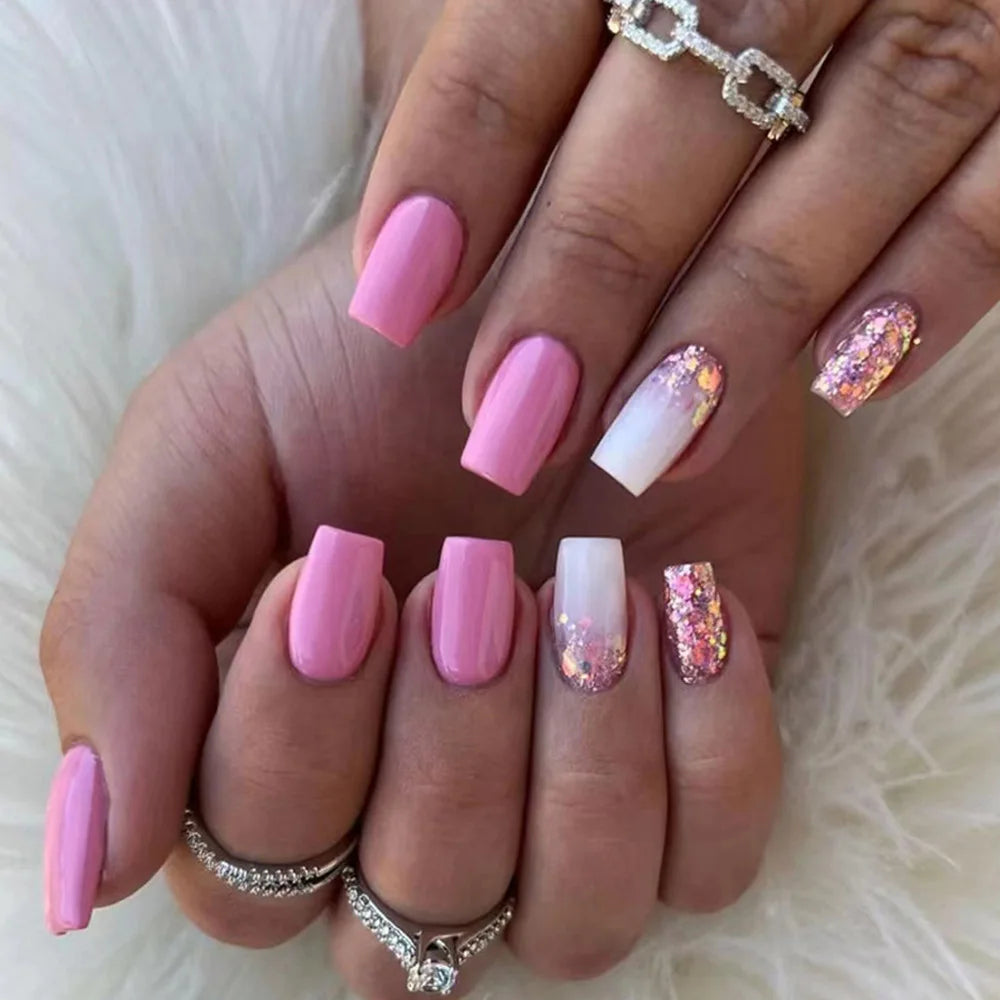 24 pezzi Stampa sulle unghie Design floreale Balletto di media lunghezza Unghie finte Moda Marrone Copertura completa Suggerimenti per manicure Set di unghie finte danneggiabili