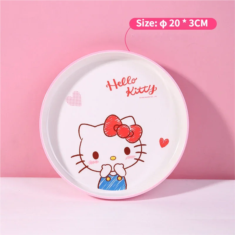 WUHE Set di Stoviglie per Bambini Hello Kitty, Ciotole e Piatti in Melamina, Design Cartoon per Ragazze, Senza BPA, Infrangibile, Lavabile in Lavastoviglie