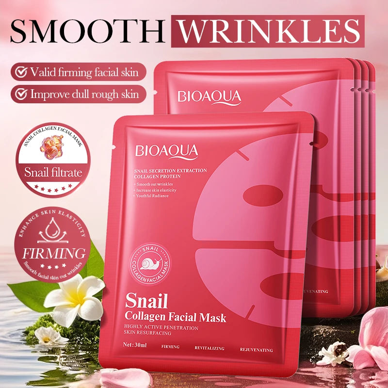 5 pz BIOAQUA Snal Collagene Maschere Per Il Viso Idratante Anti-Rughe Sbiancamento Anti-Aging Maschera Per Il Viso Maschere Al Collagene Cura Della Pelle
