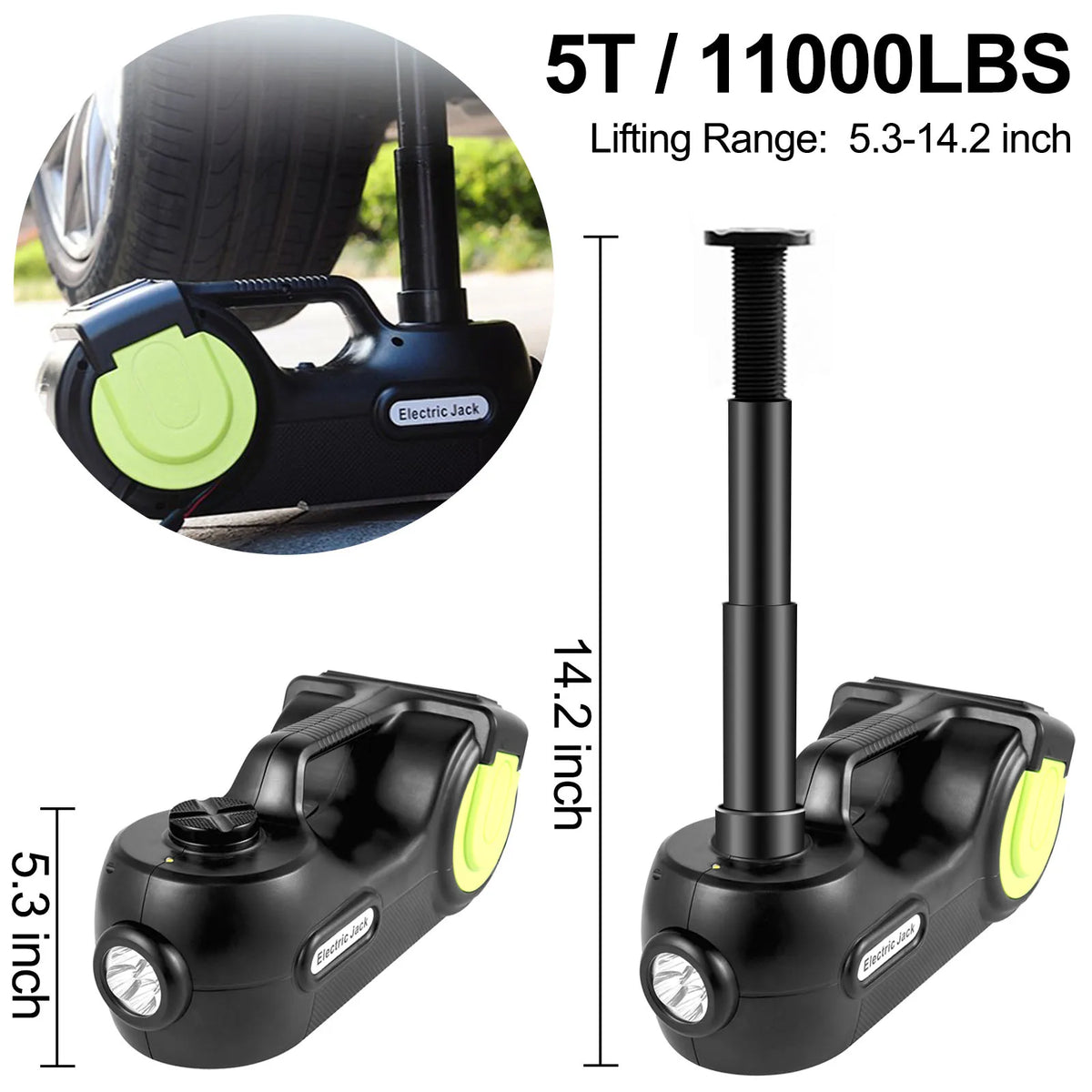 SucceBuy 5T 12V Kit cric per auto elettrica + avvitatore a percussione Luce a LED Martinetto idraulico portatile 13,5-36 CM Strumento di riparazione auto per sollevamento pneumatici