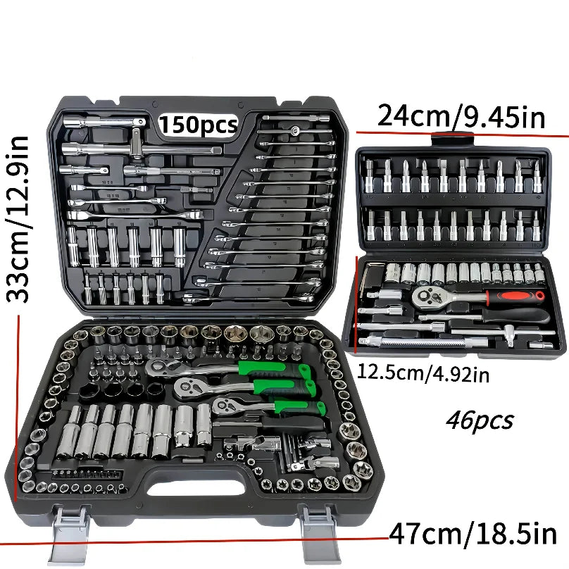 Set di 46 utensili per la riparazione meccanica di autoveicoli, multifunzionale, con bussole, chiavi e cricchetti, per la riparazione di auto, kit di attrezzi meccanici.